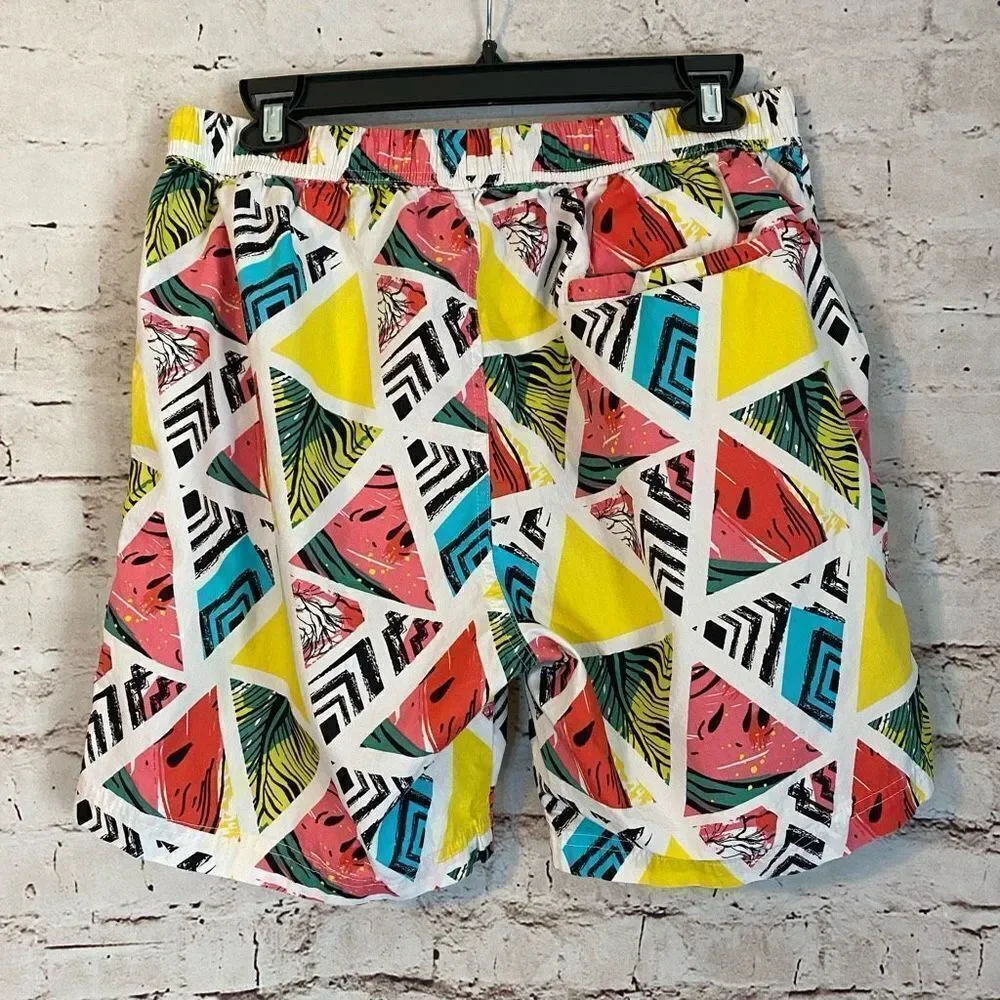 Massive Tropical Watermelon Set XL Button Down Elastic Short Triangle Print L - Picture 8 of 10